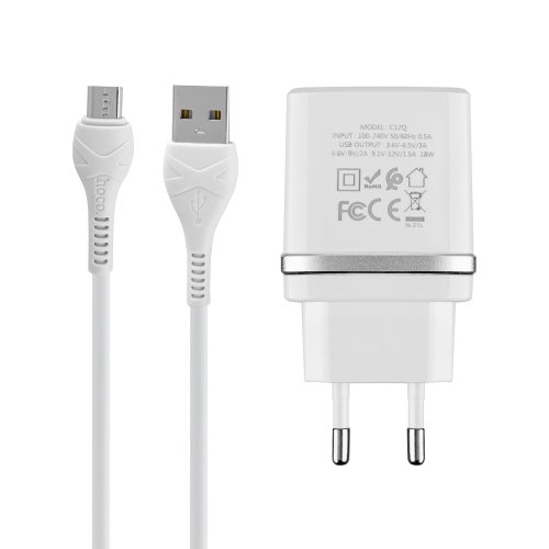 Зарядний пристрій HOCO C12Q Smart  QC3.0  18W  білий  Micro Set   6931474716286