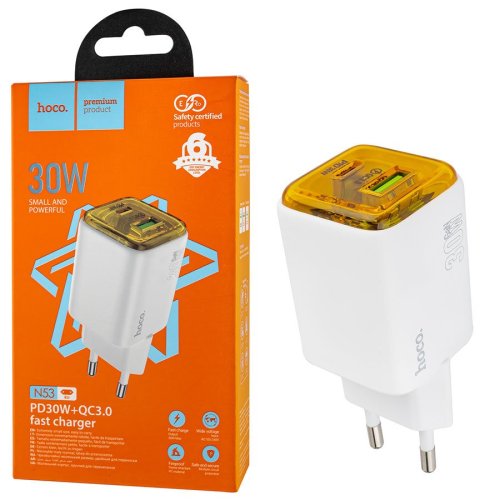 Зарядний пристрій HOCO N53 Monsoon PD30W+QC3.0  білий  6942007630436