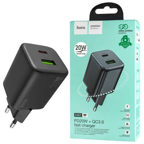 Зарядний пристрій HOCO N41 Almighty  PD20W+QC3.0  чорний  6942007617024