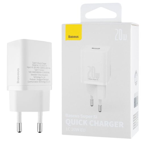 Зарядний пристрій Baseus Super Si quick charger 1C 20W EU білий  CCSUP-B02