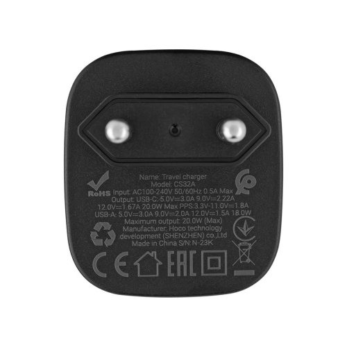Зарядний пристрій HOCO CS32A Rise  PD20W+QC3.0  чорний  6942007617451