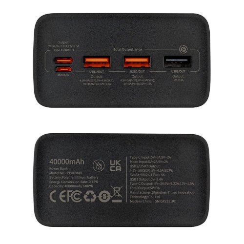 Power Bank Baseus Adaman Metal Digital Display  40000mAh  22.5W  чорний (PPAD020101)()
