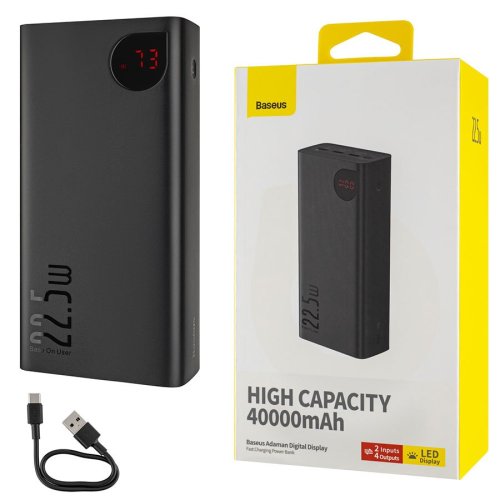 Power Bank Baseus Adaman Metal Digital Display  40000mAh  22.5W  чорний (PPAD020101)()
