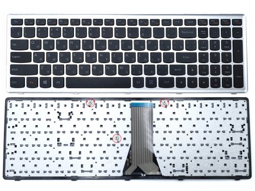 Клавіатура для Lenovo IdeaPad G500s/G505s/S500/S510p/Z510/Flex 15/15D — чорна (RU), з рамкою Silver