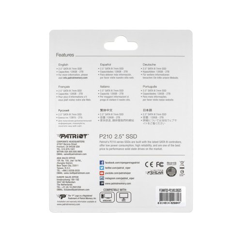 SSD Patriot P210 128GB 2.5" SATA III TLC 3D, 430/450 МБ/с (P210S128G25)