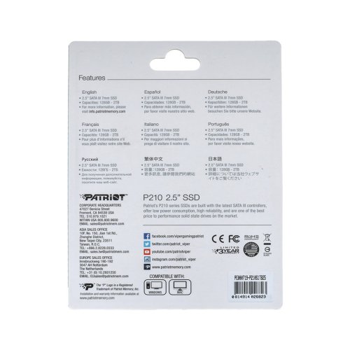 SSD Patriot P210 1ТБ 2.5" SATA III 6Gb/s TLC 3D 520/430 МБ/с (P210S1TB25)