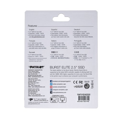 SSD Patriot Burst Elite 240GB 2.5" SATA III 6Gb/s 3D QLC (PBE240GS25SSDR) 320/450MB/s
