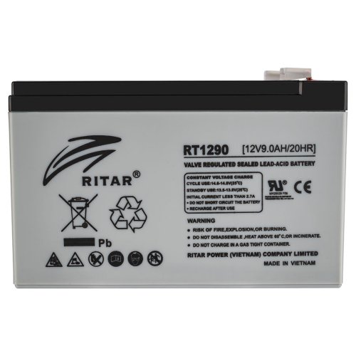 Акумулятор Ritar RT1290 AGM 12В 9А·год, сірий корпус, 151×65×94 мм, 2,3 кг