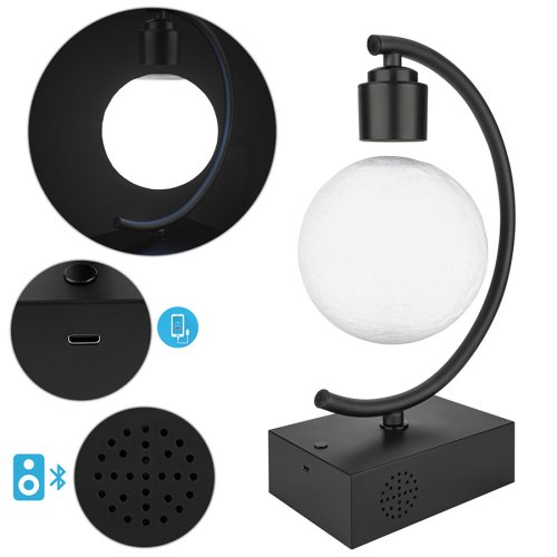 Левітуюча декоративна лампа-світильник «Місяць» з Bluetooth-колонкою, d=14 см