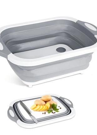 Складана господарська миска‑кошик 2в1 з обробною дошкою, кухонний трансформер