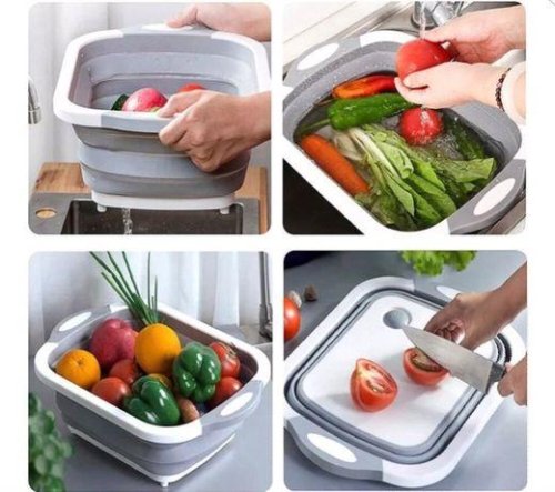 Складана господарська миска‑кошик 2в1 з обробною дошкою, кухонний трансформер
