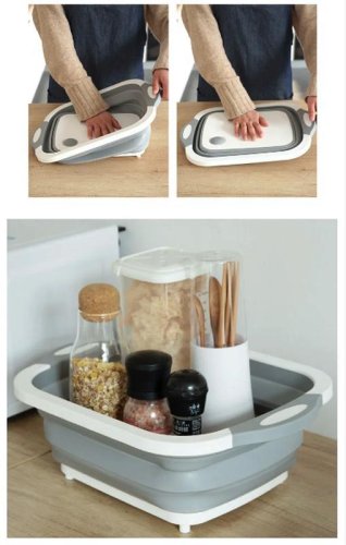 Складана господарська миска‑кошик 2в1 з обробною дошкою, кухонний трансформер