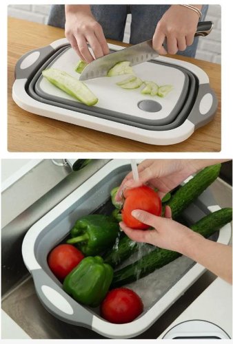Складана господарська миска‑кошик 2в1 з обробною дошкою, кухонний трансформер