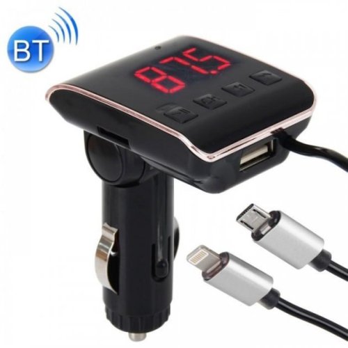 FM-трансмітер HZ H22BT з Bluetooth від прикурювача, USB-порт, кабель USB та iPhone