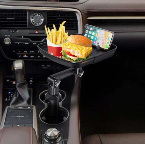 Складаний автостолик-органайзер у підсклянник з висувним підносом і тримачем телефону