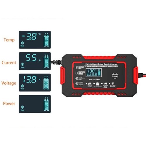 Інтелектуальний зарядний пристрій EAFC 12V 6A для авто й мото АКБ: автомат, РК-дисплей, відновлення