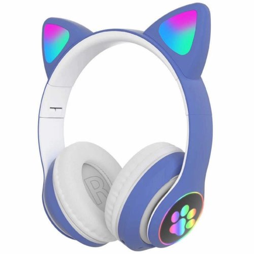 Дитячі бездротові Bluetooth-навушники Cat 28 з LED підсвіткою та котячими вушками