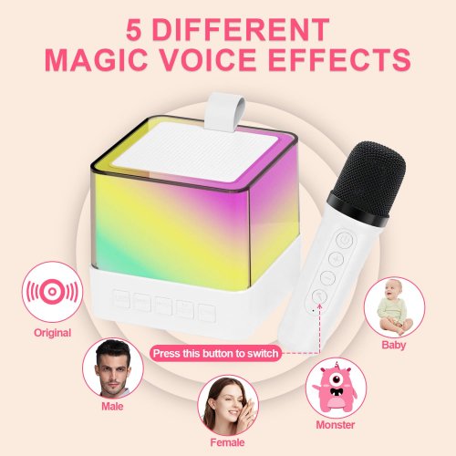 Дитяче міні-караоке K18 з RGB-підсвіткою: Bluetooth-колонка + 2 мікрофони