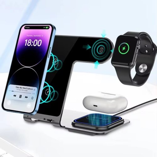 Бездротова зарядна станція 3-в-1 15 Вт: магнітна підставка для телефону, годинника й навушників