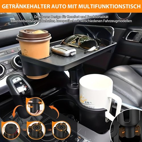 Універсальний автопідстаканник-піднос для їжі з подвійним тримачем для напоїв