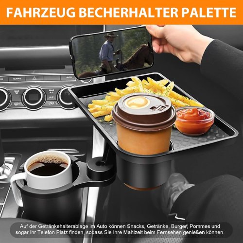 Універсальний автопідстаканник-піднос для їжі з подвійним тримачем для напоїв