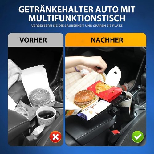 Універсальний автопідстаканник-піднос для їжі з подвійним тримачем для напоїв