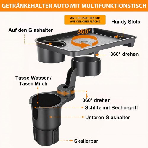 Універсальний автопідстаканник-піднос для їжі з подвійним тримачем для напоїв