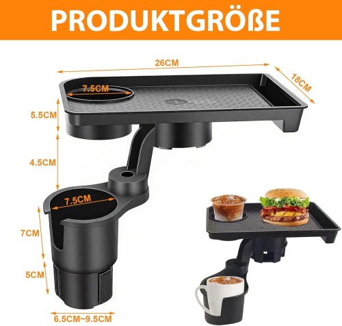 Універсальний автопідстаканник-піднос для їжі з подвійним тримачем для напоїв