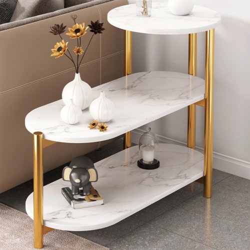 Трирівневий журнальний/приставний столик 5497 з полицями для книг і аксесуарів