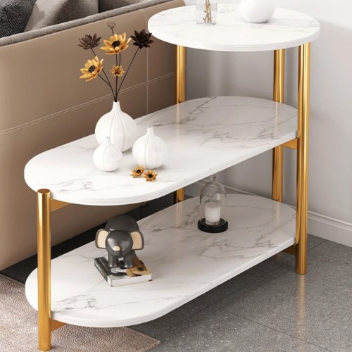 Трирівневий журнальний/приставний столик 5497 з полицями для книг і аксесуарів