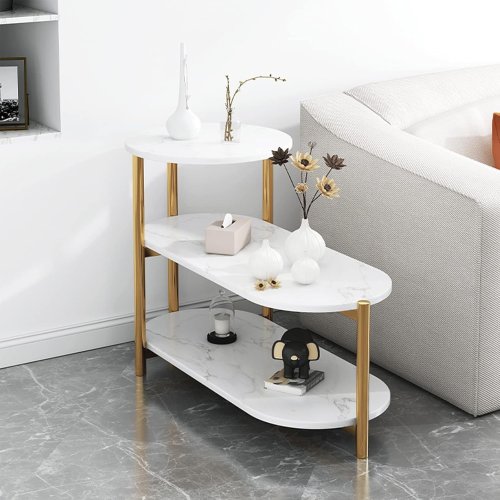 Трирівневий журнальний/приставний столик 5497 з полицями для книг і аксесуарів