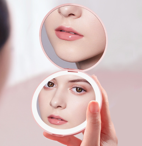 Кишенькове кругле дзеркало для макіяжу Pocket Mirror з LED-підсвічуванням, USB зарядка