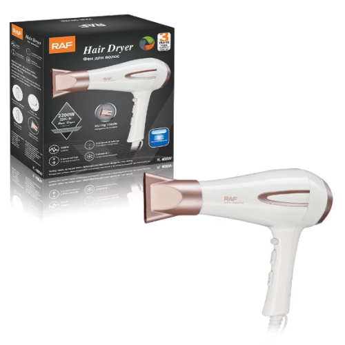 Фен для волосся RAF R.408 2200 Вт з концентратором та режимами нагріву/обдуву