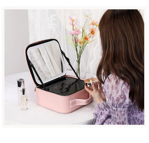 Дорожня косметичка-органайзер із дзеркалом та LED-підсвіткою — портативний бʼюті-кейс для косметики