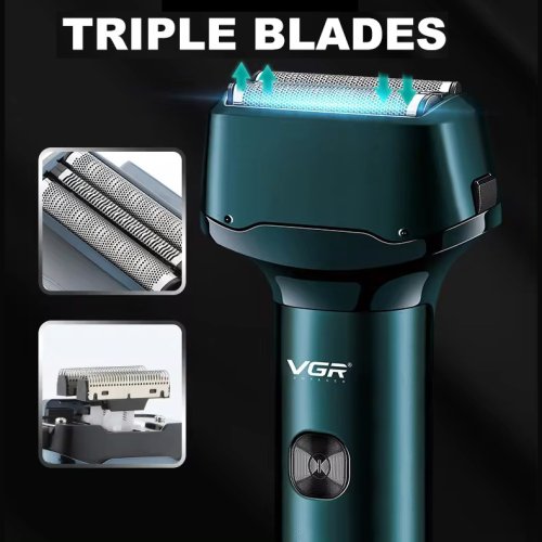 Електробритва VGR V-370: потрійні леза, бездротова, акумуляторна, водозахист IPX5