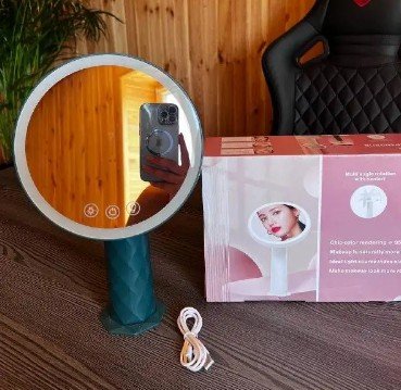 Дзеркало-нічник настільне кругле для макіяжу з LED підсвіткою, акумулятор 1200 mAh /17001