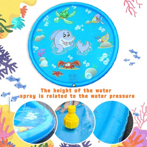 Дитячий водний килимок-фонтан 100 см «Блакитний дельфін» • надувний басейн з розбризкувачем для дачі