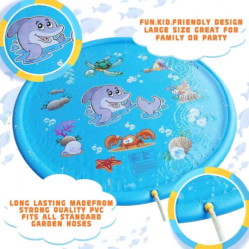 Дитячий водний килимок-фонтан 100 см «Блакитний дельфін» • надувний басейн з розбризкувачем для дачі