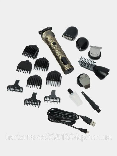 Набір-тример VGR V-106 для волосся і бороди 6-в-1, 14 насадок, LED, акумуляторний