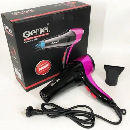 Фен для волосся GEMEI GM-1766 2.6 кВт AC — потужний професійний сушарка для укладки