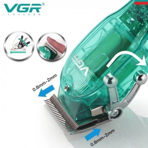 Акумуляторна машинка для стрижки VGR V-660 Professional Clipper Transparent Green