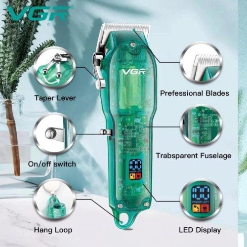 Акумуляторна машинка для стрижки VGR V-660 Professional Clipper Transparent Green