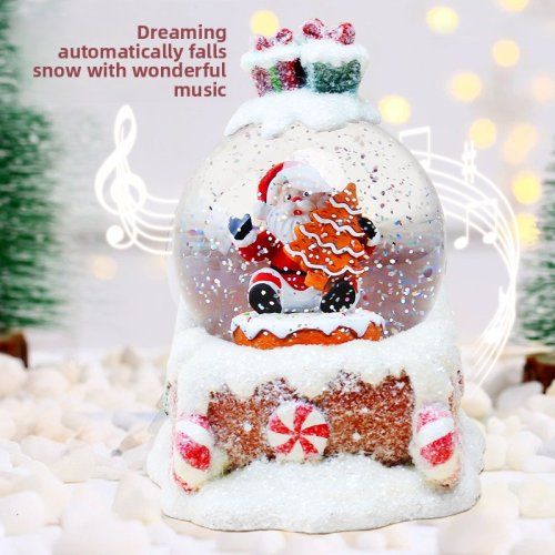 Декоративна водяна куля з музикою на заводному механізмі «Санта на санях»