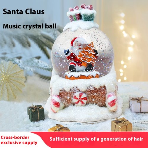 Декоративна водяна куля з музикою на заводному механізмі «Санта на санях»