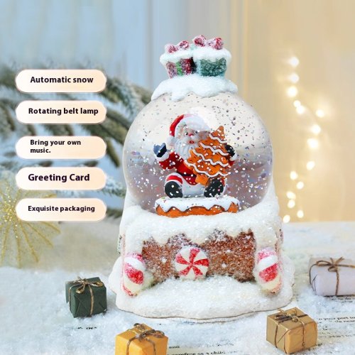 Декоративна водяна куля з музикою на заводному механізмі «Санта на санях»