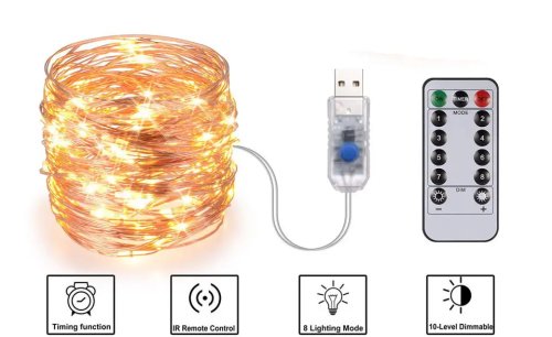 Світлодіодна гірлянда «Роса» 2 м USB, 200 LED, мідний дріт, пульт ДК (XL-76-20)