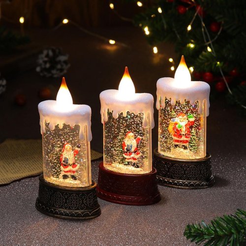 Новорічний музичний нічник-світильник «Свічка зі сніговиком» SH2826