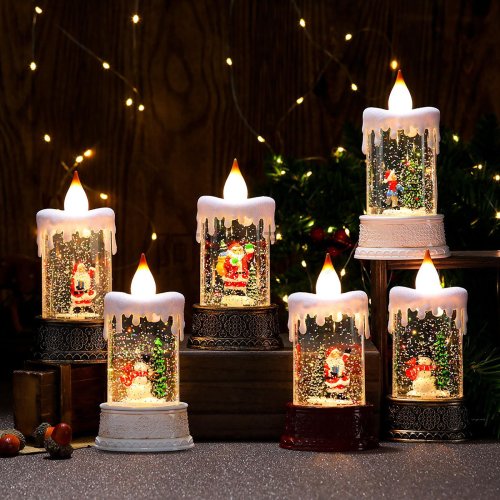 Новорічний музичний нічник-світильник «Свічка зі сніговиком» SH2826