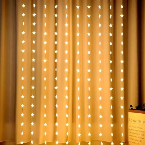 Світлодіодна гірлянда-штора «Зірки» 3×3 м, USB-живлення, тепле світло