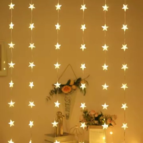 Світлодіодна гірлянда-штора «Зірки» 3×3 м, USB-живлення, тепле світло